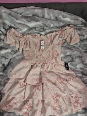 Express Pink Floral Off-Shoulder Ruffled Dress
